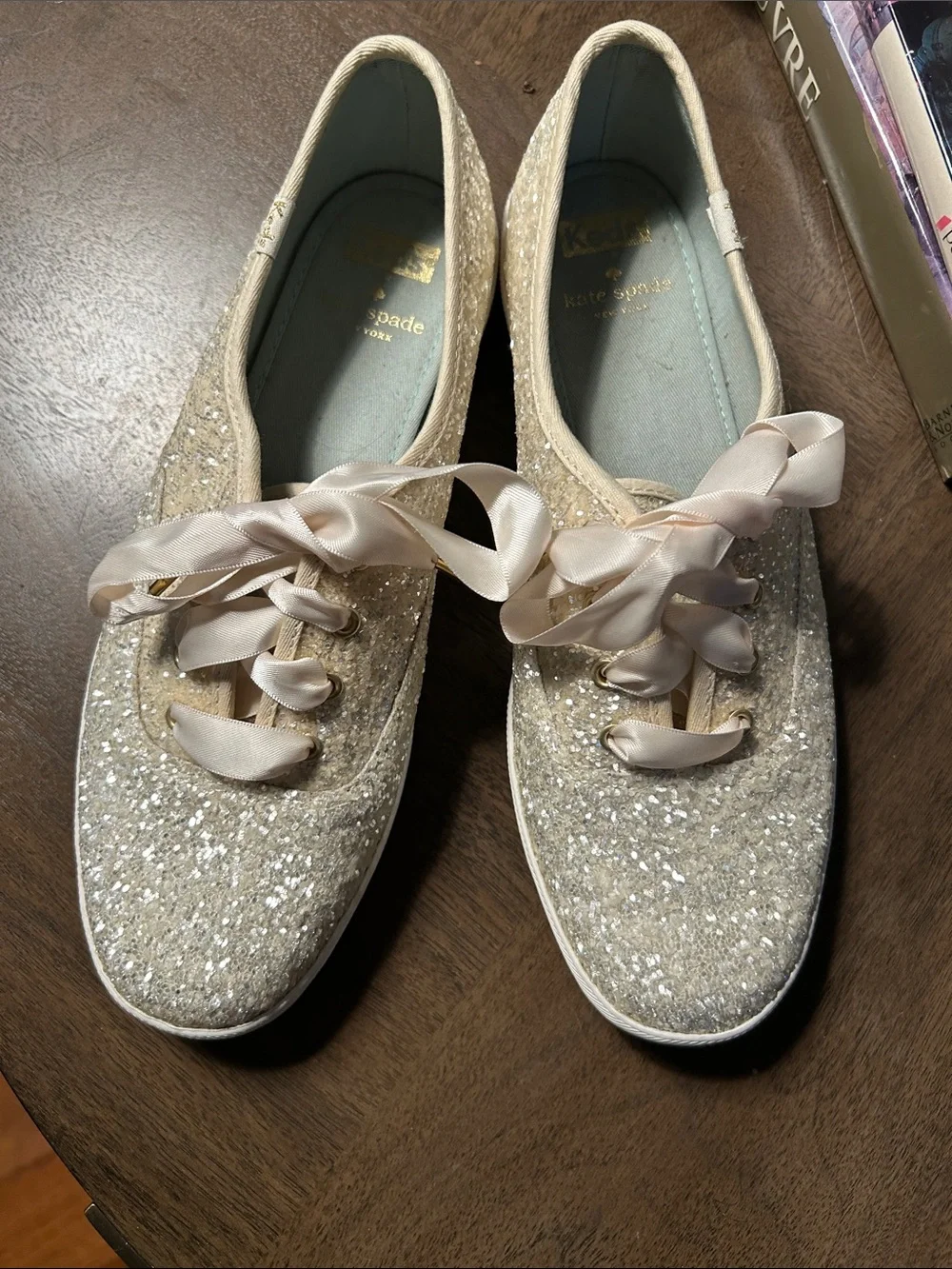 kate spade Glitter Satin Ribbon Sneakers - Champagne/Blush